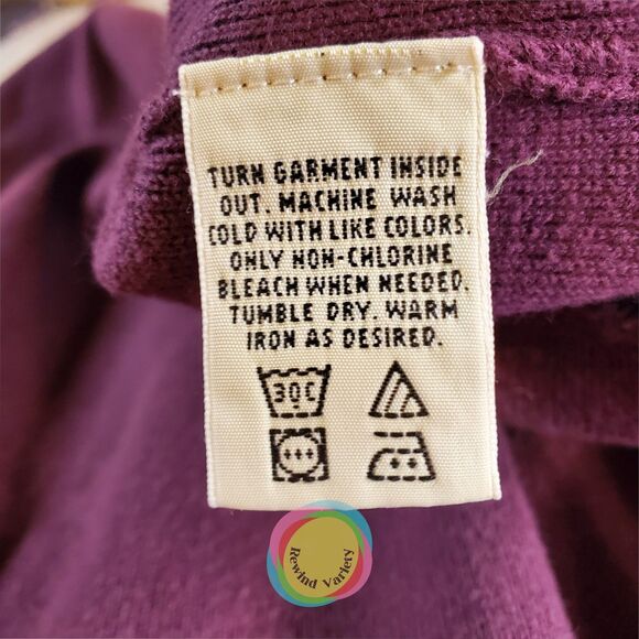 Vintage 80s Eddie Bauer Cotton Knit Sweater Made in UK Purple Boxy Pocket - Picture 9 of 11